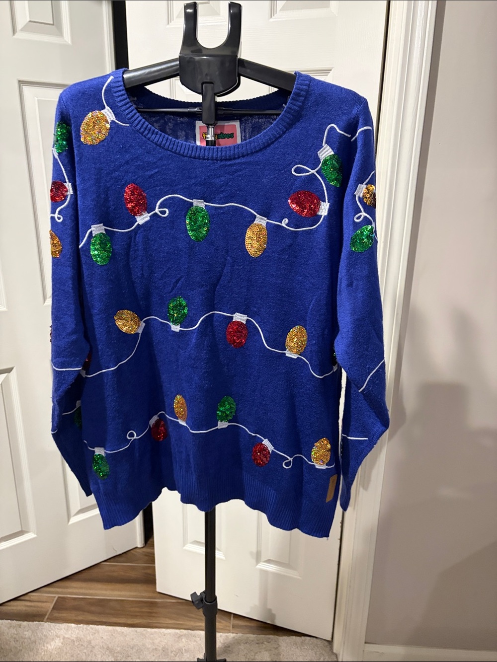 Tipsy Elves Royal Blue Sequin Holiday Light Bulb Sweater XL